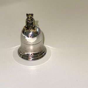 European (920) silver baby’s first tooth container in bell w Teddy bear atop